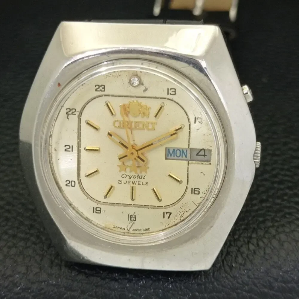 Vintage 1990 Orient Automatic Mens Silver Watch W/daydate & Gold accents
